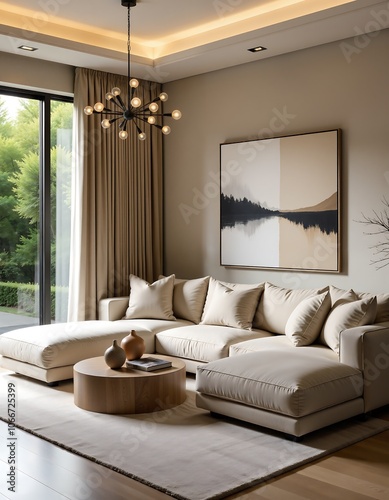 Modern minimalist living room design with elegant lighting for stylish home interiors