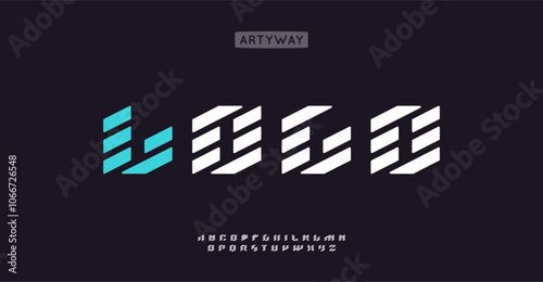 Modular stencil font, sliced geometric letters, edgy bold font for modern tech logo, minimalistic industrial design, blocky futuristic headlines, esport branding. Vector typeset.