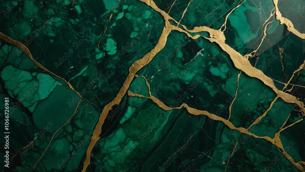 Obraz premium Detailed Green Marble with Gold and Emerald Accents | Luxurious Stone, Rich Texture