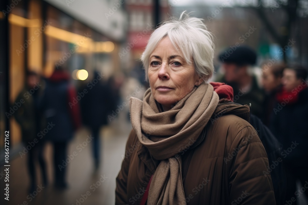 Portrait of senior woman walking in the city. Shallow depth of field Portrait of senior woman walking in the city. Shallow depth of field