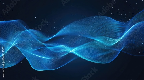 Elegant Blue Waves with Sparkles in Dark Background