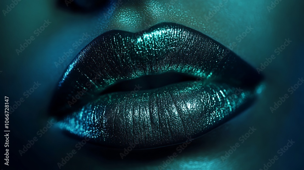 Extreme close-up of matte emerald green lips, with velvety, smooth texture, highlighted under subtle, flattering studio lights, showing intricate details of color and surface, Extreme close-up of matte emerald green lips, with velvety, smooth texture, highlighted under subtle, flattering studio lights, showing intricate details of color and surface,