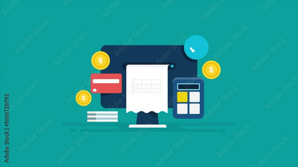 Business accounting software and web based financial application, bill and invoice creation, digital calculation conceptual video animation clip. Business accounting software and web based financial application, bill and invoice creation, digital calculation conceptual video animation clip.