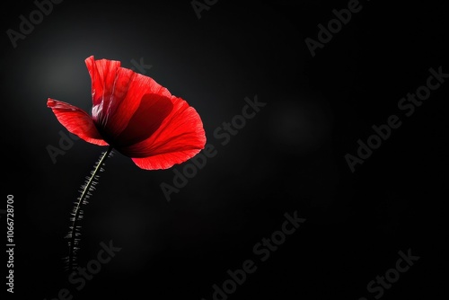 The striking beauty of an abstract red poppy flower against a black background