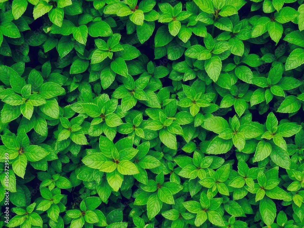 Lush green leaves background with vibrant foliage, close-up Lush green leaves background with vibrant foliage, close-up