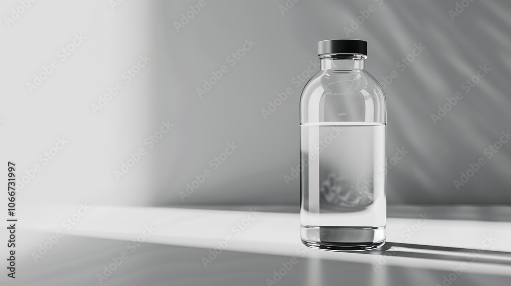 Clean modern water bottle with safety cap and half-filled with clear water on white background, symbolizing hydration and drinking safety, ample copy space for text overlay. Clean modern water bottle with safety cap and half-filled with clear water on white background, symbolizing hydration and drinking safety, ample copy space for text overlay.