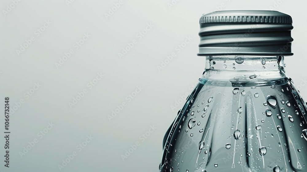 Clean modern water bottle with safety cap and half-filled with clear water on white background, symbolizing hydration and drinking safety, ample copy space for text overlay. Clean modern water bottle with safety cap and half-filled with clear water on white background, symbolizing hydration and drinking safety, ample copy space for text overlay.