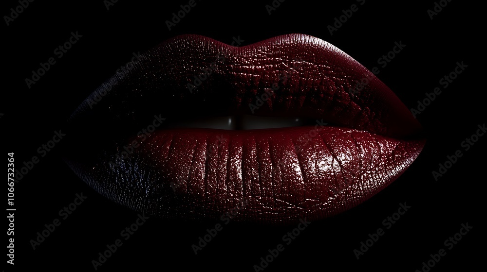 Intense close-up of lips with deep burgundy matte lipstick, showcasing a velvety, smooth texture, lit with subtle, ambient light to emphasize the rich, sophisticated hue, high-quality, Intense close-up of lips with deep burgundy matte lipstick, showcasing a velvety, smooth texture, lit with subtle, ambient light to emphasize the rich, sophisticated hue, high-quality,