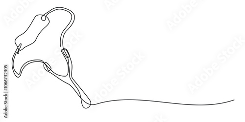 continuous line drawing of wooden slingshot.one line drawing of rustic children's rock throwing game slingshot.single line vector illustration.isolated white background