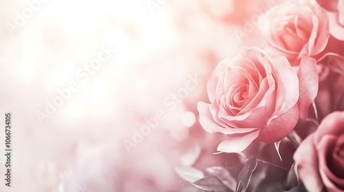 Soft Focus Pink Roses with Sunlit Blurred Background