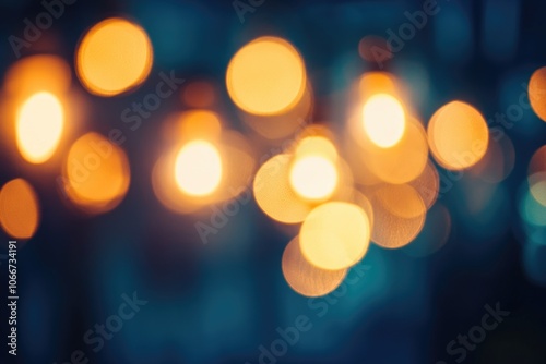 City street at night with string lights and a blurred background