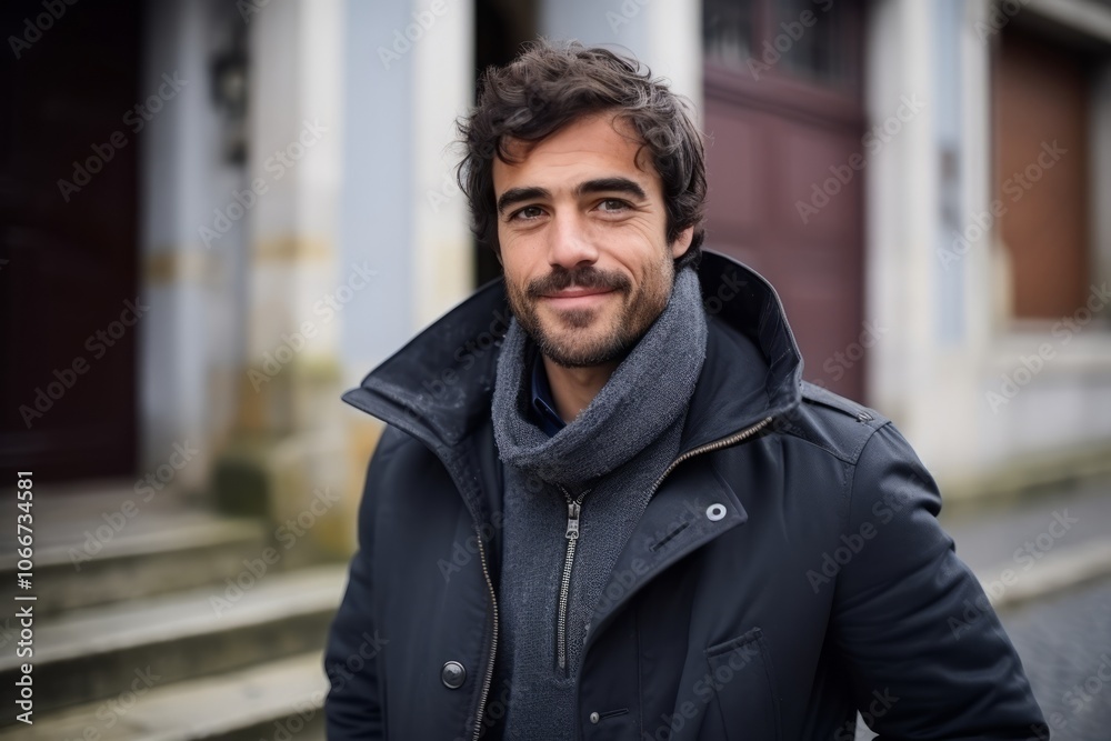 Portrait of a handsome young man in a coat and scarf outdoor Portrait of a handsome young man in a coat and scarf outdoor