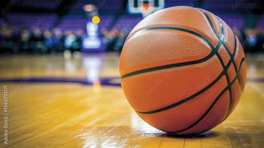 Basketball on a hardwood court with a blurred background. Basketball on a hardwood court with a blurred background.