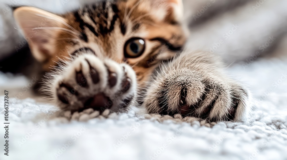 Close-up of a Tabby Kitten's Paw and Eye Close-up of a Tabby Kitten's Paw and Eye