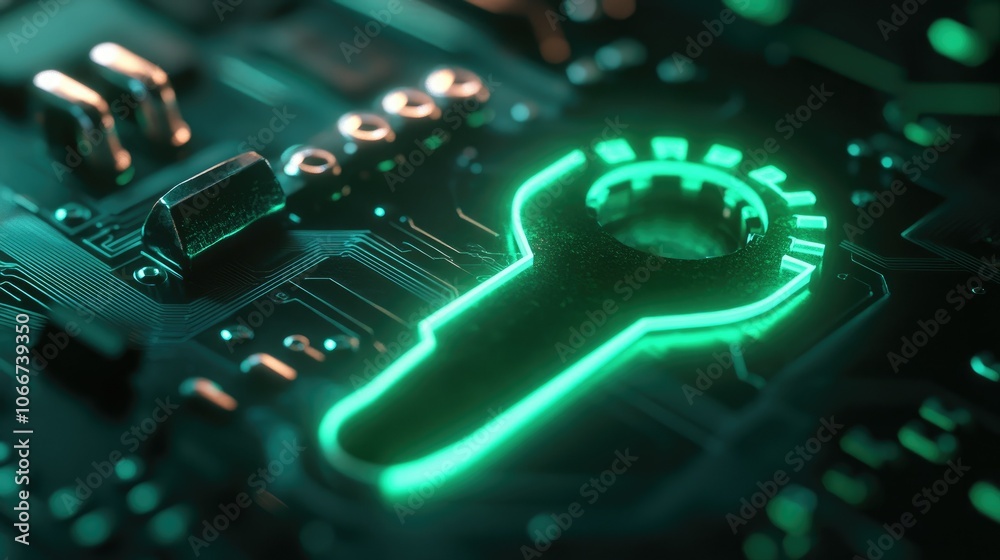 Fototapeta premium Futuristic Key Symbol on Circuit Board Background
