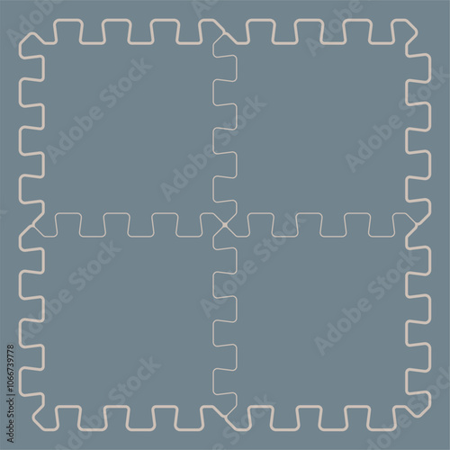 Vector template Illustration of four connected square foam puzzle pieces on a blue background, with prominent rounded joints forming the outline of each piece.