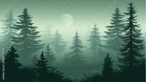 Mysterious moonlit forest illuminates nature's tranquility and serenity at night