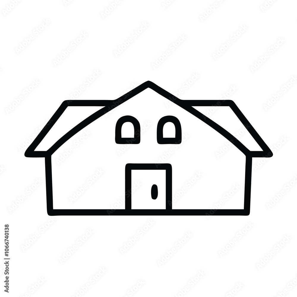 Simple House Outline Icon in Black, Minimalist black outline of a house icon featuring a roof, door, window, and chimney, ideal for real estate and home design concepts. Simple House Outline Icon in Black, Minimalist black outline of a house icon featuring a roof, door, window, and chimney, ideal for real estate and home design concepts.