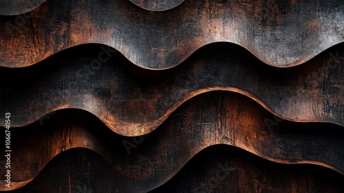 Abstract wavy brown wooden background texture with a 3D effect.