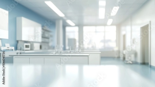 Fototapeta Naklejka Na Ścianę i Meble -  Medical laboratory. Science lab in blurred background. Abstract blurry working space in research laboratory. Scientific room