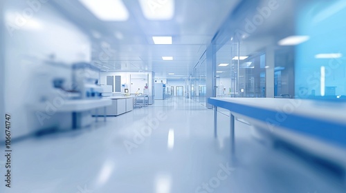 Medical laboratory. Science lab in blurred background. Abstract blurry working space in research laboratory. Scientific room