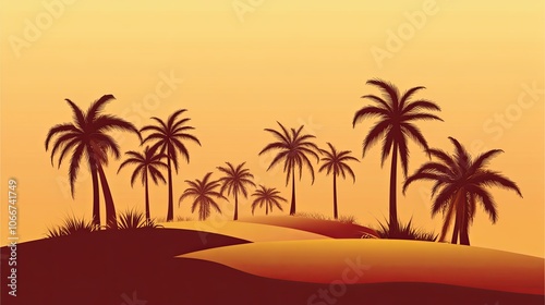 Explore the tranquil beauty of sunset landscapes with palm trees in silhouette