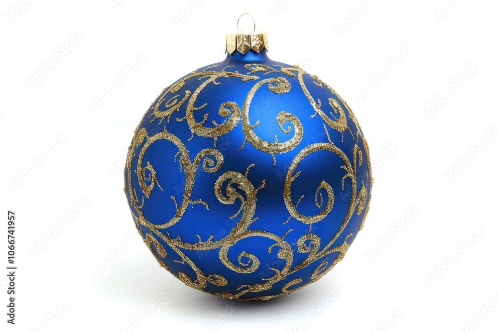 A single blue and gold Christmas ornament on a white background A single blue and gold Christmas ornament on a white background