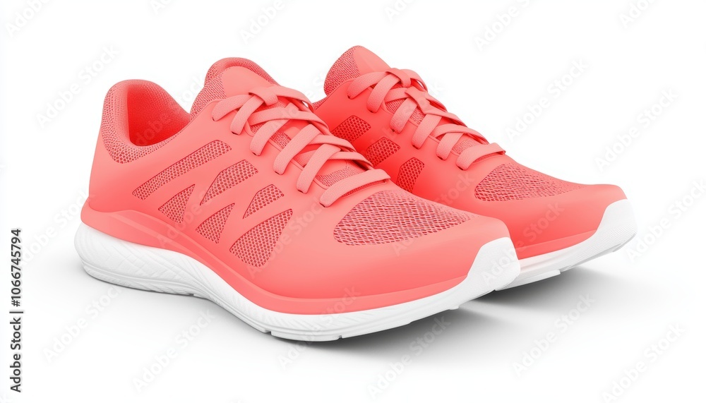 Pair of running shoes with laces tied isolated on white 3D illustration, isolated on white background Pair of running shoes with laces tied isolated on white 3D illustration, isolated on white background