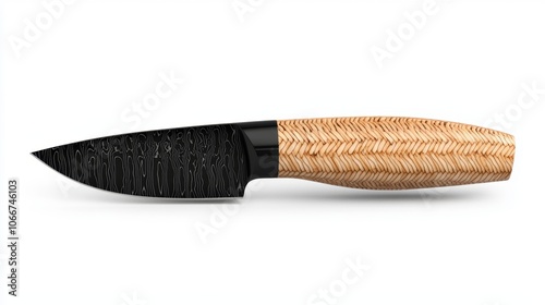 Professional chef s knife with wooden handle isolated on white 3D illustration, isolated on white background photo