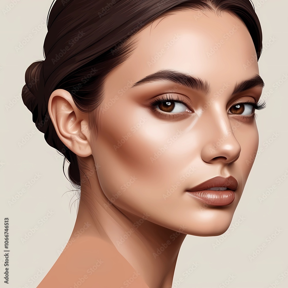 Fototapeta premium Realistic illustration of a smiling woman, fashion style, radiating warmth and happiness.