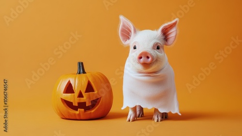 Piglet Dressed as a Ghost for Halloween