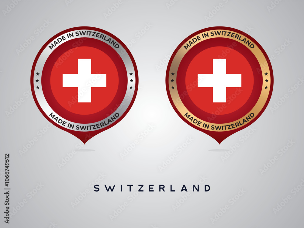 Fototapeta premium Made in Switzerland. labels, stickers, pointer, badge and symbol of Switzerland flag icon. Collection vector illustration