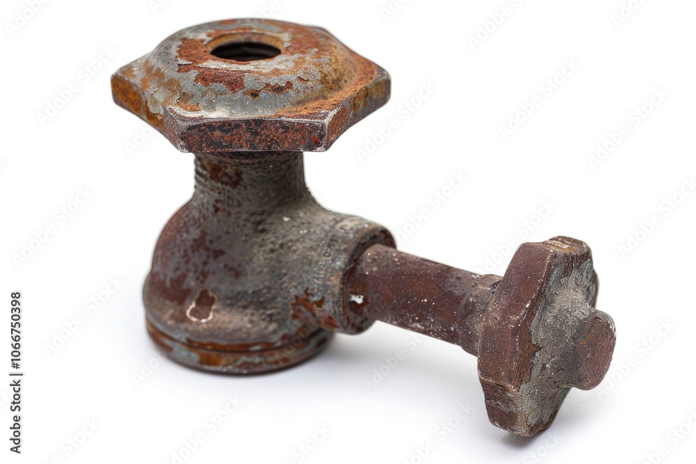 Old rusty pipe with a spout, suitable for decorative or historical scenes Old rusty pipe with a spout, suitable for decorative or historical scenes