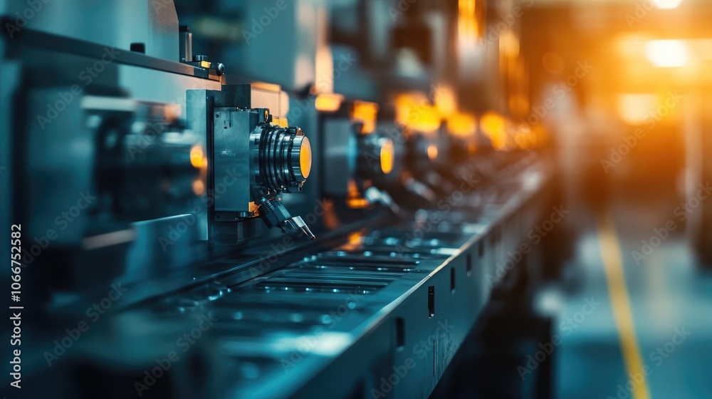 Close-Up of CNC Machine in Modern Industrial Factory with Blurred Background and Soft Warm Lighting Close-Up of CNC Machine in Modern Industrial Factory with Blurred Background and Soft Warm Lighting