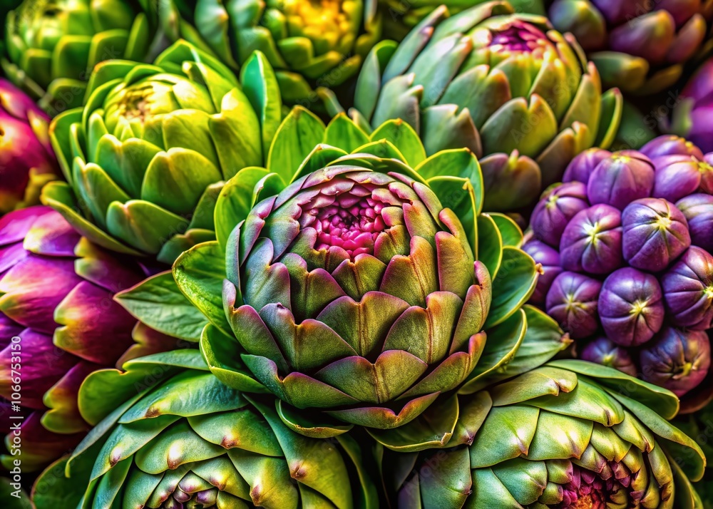 Obraz premium Vibrant Artichokes with Lush Green Leaves for Culinary Inspiration and Food Photography