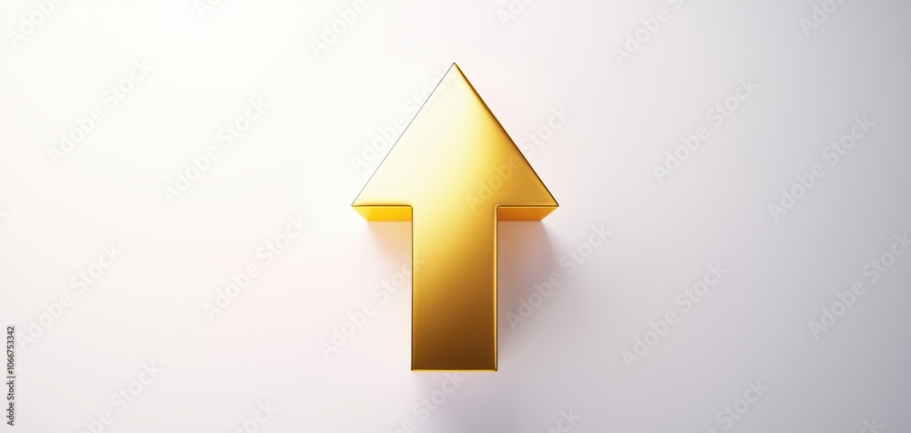 Simple gold arrow pointing upwards, flat 2D design on a white background, representing progress, achievement, and upward movement Simple gold arrow pointing upwards, flat 2D design on a white background, representing progress, achievement, and upward movement
