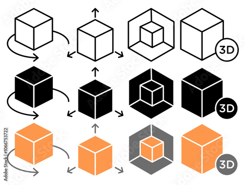 3D modeling vector icon collection. vector illustration set.