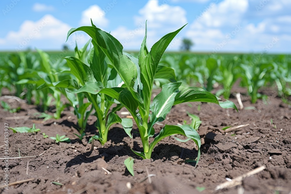 Healthy green corn plants thrive in the sunlit agricultural field during the growing season, showcasing the importance of agronomy practices for crop development Healthy green corn plants thrive in the sunlit agricultural field during the growing season, showcasing the importance of agronomy practices for crop development