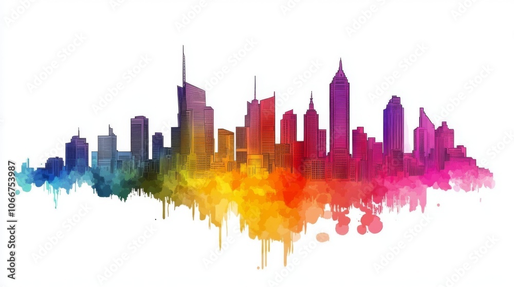 Vibrant Skyline with Colorful Splashes of Paint Vibrant Skyline with Colorful Splashes of Paint