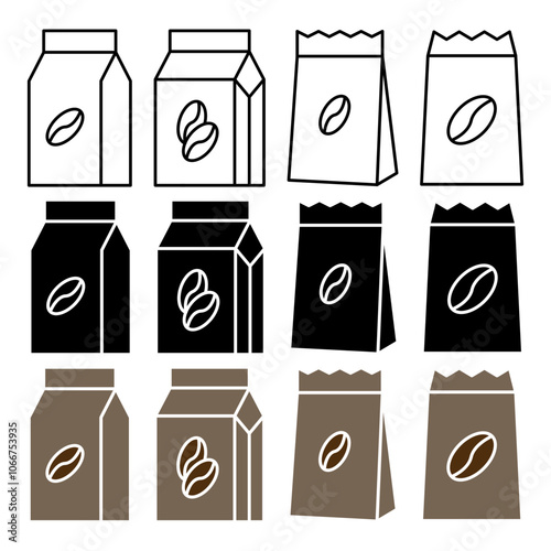 Coffee paper bag vector icon collection. vector illustration set.