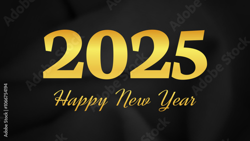 2025 Happy New Year on dark silk background