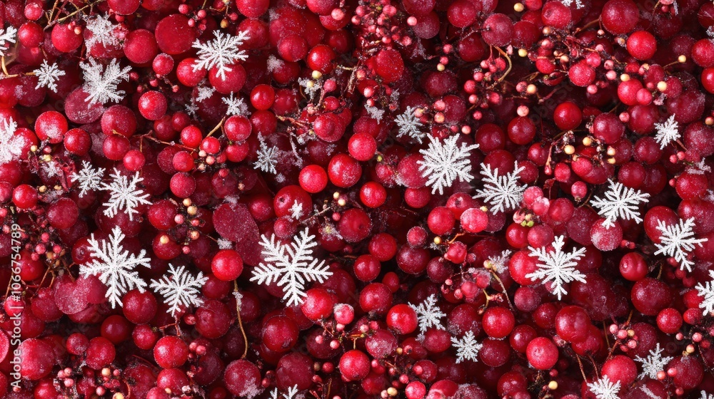A close-up shot of snowflakes delicately resting on a vibrant red berry bush, with the intricate patterns of the snowflakes highlighted against the bright colors of the berries. A close-up shot of snowflakes delicately resting on a vibrant red berry bush, with the intricate patterns of the snowflakes highlighted against the bright colors of the berries.