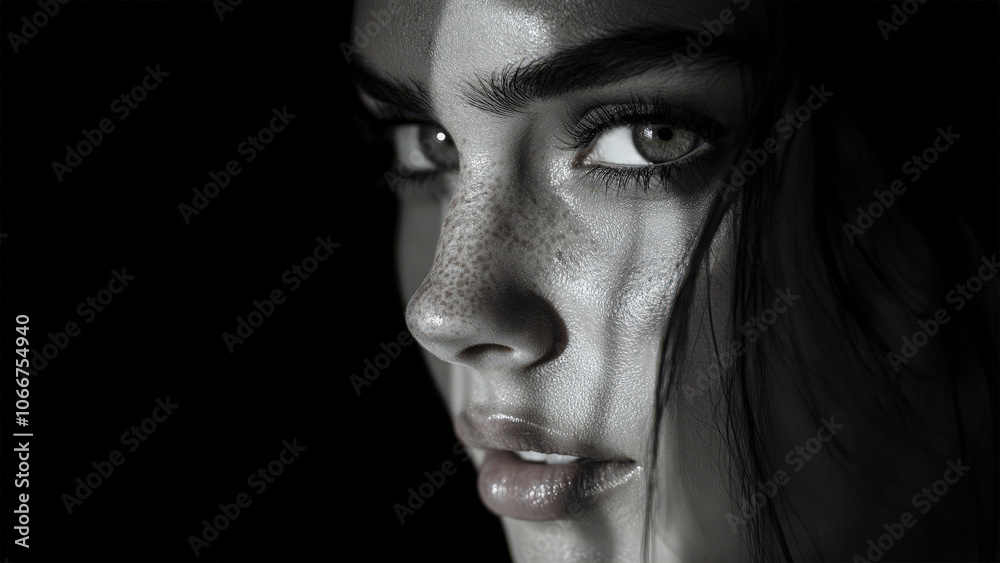 Beautiful woman face. Black and white photo Beautiful woman face. Black and white photo