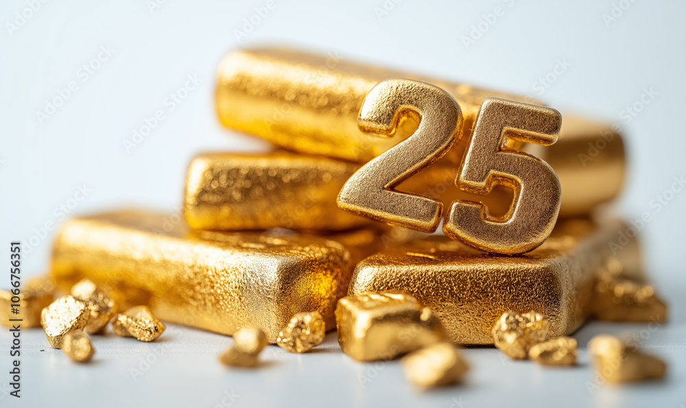 Luxurious golden 2025 numbers floating in white space Luxurious golden 2025 numbers floating in white space