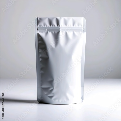 Unlabeled White Pouch Packaging, Perfect for Branding photo