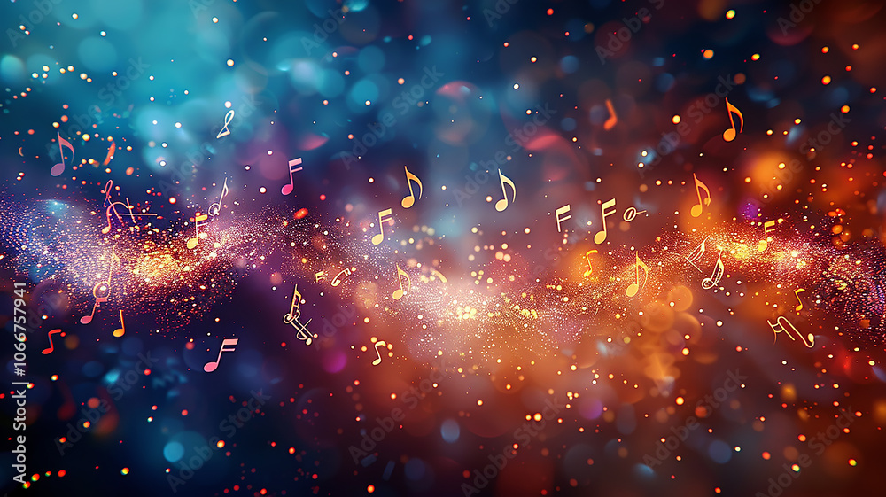 Obraz premium background music, notes and melody on the cosmic background of the galaxy and stars