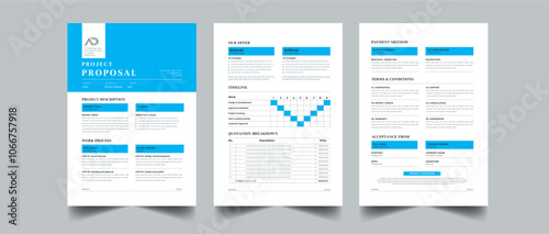 Simple Proposal, Project proposal and Project Plan layout design with 3 page full concept design