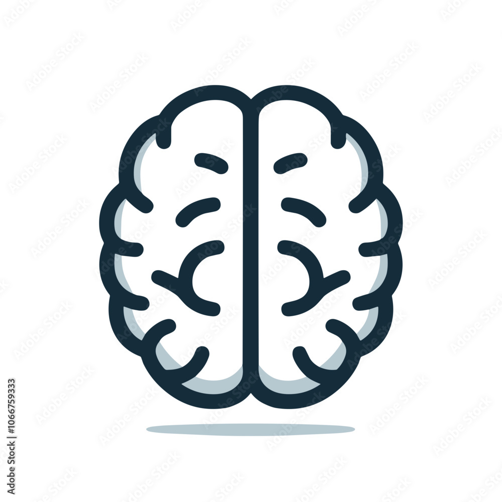 Icon of human brain with artistic outline and shadow effect Icon of human brain with artistic outline and shadow effect