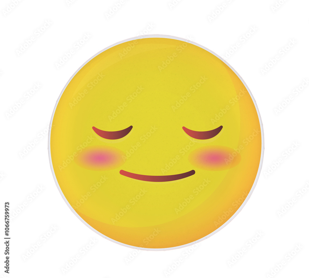 Fototapeta premium Badge with shy or pleased face isolated on white