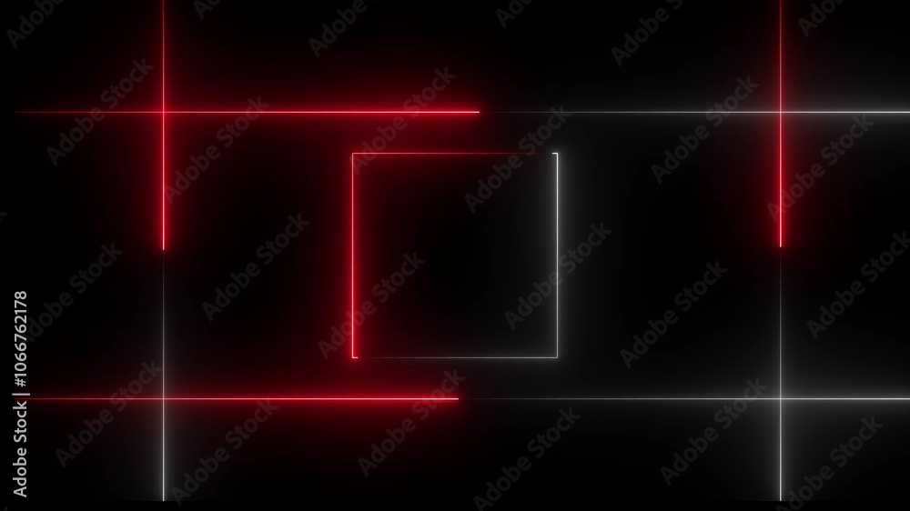 NEON Lights motion red white color loops square  motion draws and beautiful lights background linear lamp Beautiful abstract square light line moving fast Colors.